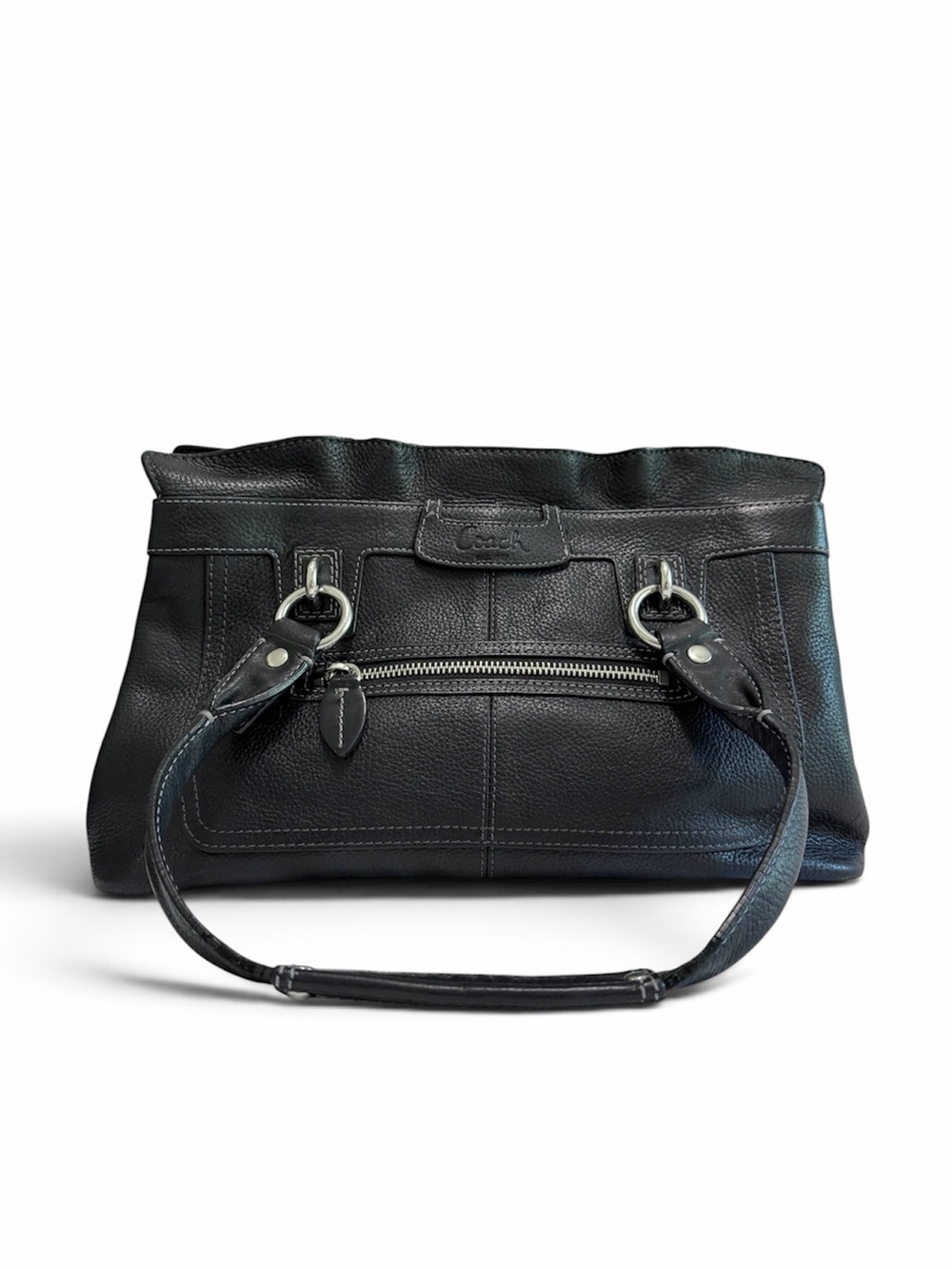 COACH Penelope Bag Purse F14686 Black Pebbled Leather Silver O-Rings Ruffle Y2K